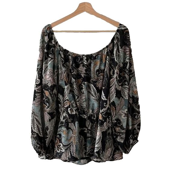 Maurices Paisley Off The Shoulder Peplum Top Womens Size XXL Long Sleeve Boho - Picture 3 of 8